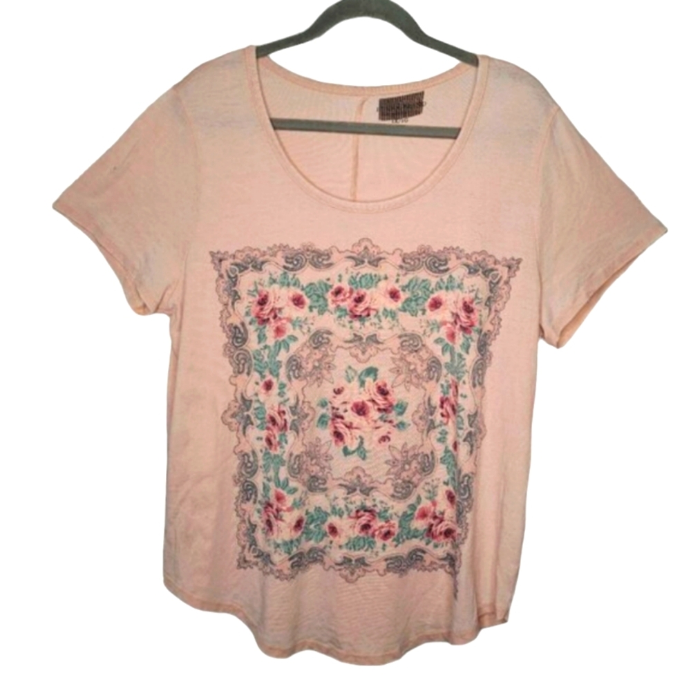Lucky Brand Pink Paisley Graphic Scoop Neck Tee Plus Size 1X